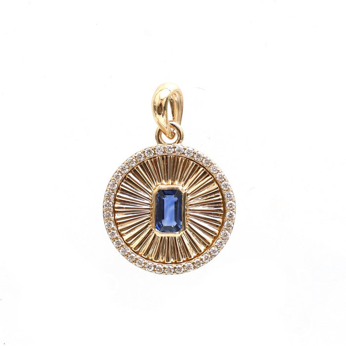 Sunburst Blue Sapphire Diamond 14K (18K Custom) Yellow Gold Pendant Necklace