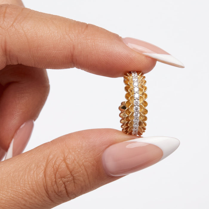 Scalloped Diamond 14K (or 18k upon request) Yellow Gold Hoop Earrings