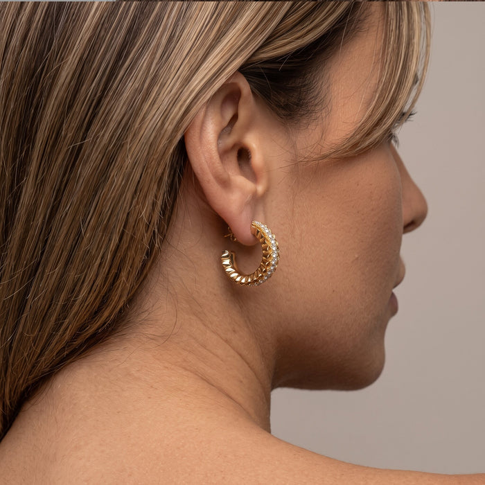 Scalloped Diamond 14K (or 18k upon request) Yellow Gold Hoop Earrings