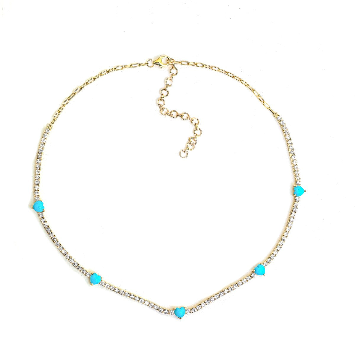 Turquoise Diamond Luxe 14K (18k Custom) Yellow Gold Station Necklace