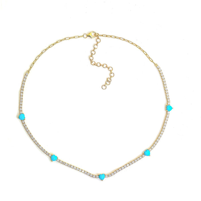 Turquoise Diamond Luxe 14K (18k Custom) Yellow Gold Station Necklace