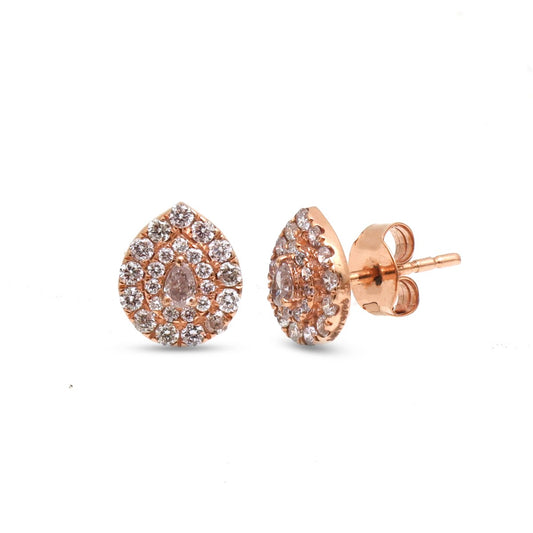 Pear Pink Diamond Cluster 14K (18k Custom) Rose Gold Stud Earrings