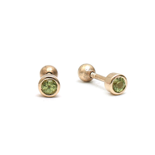 Peridot Bezel Set 14K (18k Custom)  Yellow Gold Screw Back Stud Earrings