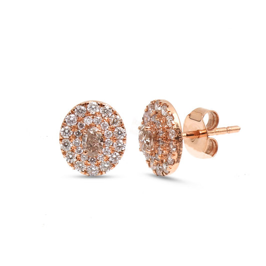Pink Diamond Cluster 14K (18K Custom) Rose Gold Stud Earrings