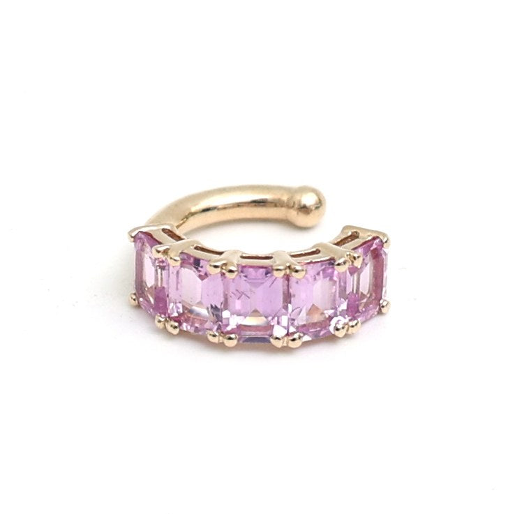 Pink Sapphire 14K (18k Custom) Ear Cuff Earring Yellow Gold