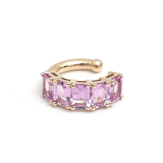 Pink Sapphire 14K (18k Custom) Ear Cuff Earring Yellow Gold