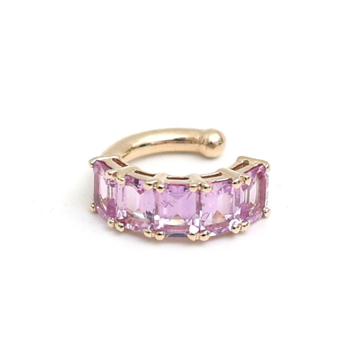 Pink Sapphire 14K (18k Custom) Ear Cuff Earring Yellow Gold