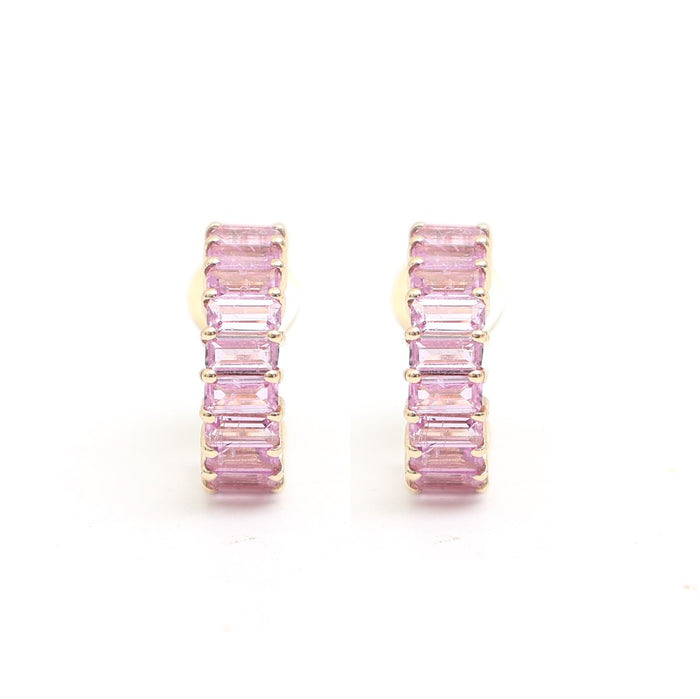 Baguette Pink Sapphire 14K (18k Custom) Rose Gold Hoop Earrings