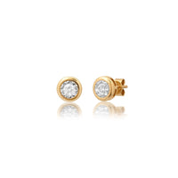 Two Round Diamond Stud Earrings in 14K Yellow Gold