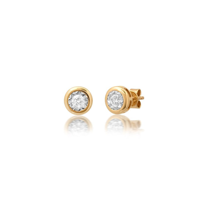 Two Round Diamond Stud Earrings in 14K Yellow Gold