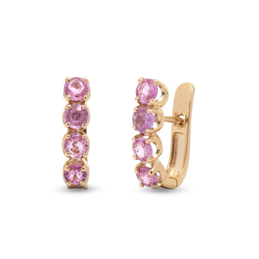 Pink Sapphire Huggie Hoop 14K (18k Custom) Yellow Gold Earrings
