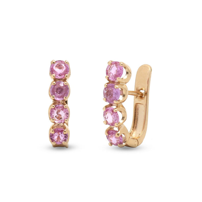 Pink Sapphire Huggie Hoop 14K (18k Custom) Yellow Gold Earrings