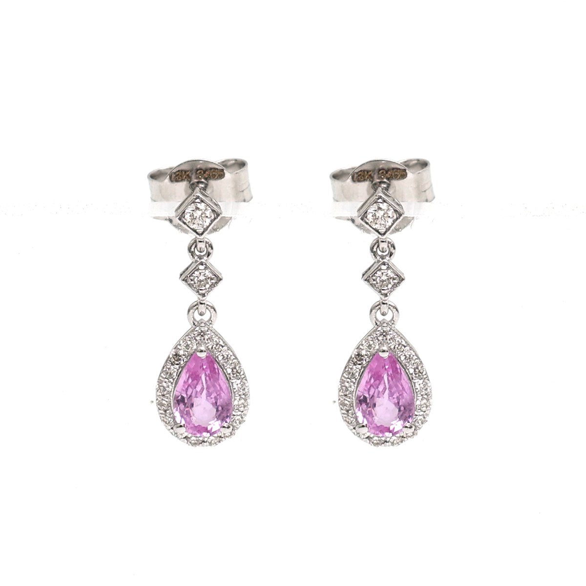 Pink Sapphire 18K Natural Diamond White Gold Halo Drop Earrings