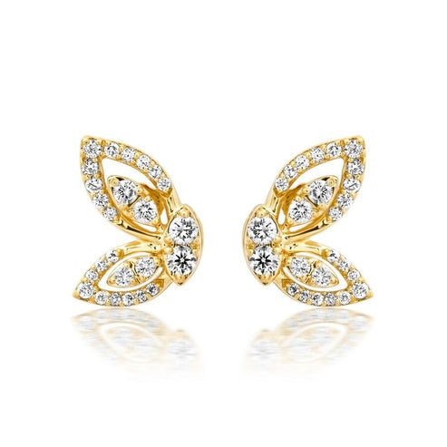 Butterfly Diamond Stud Earrings in 14K Yellow Gold