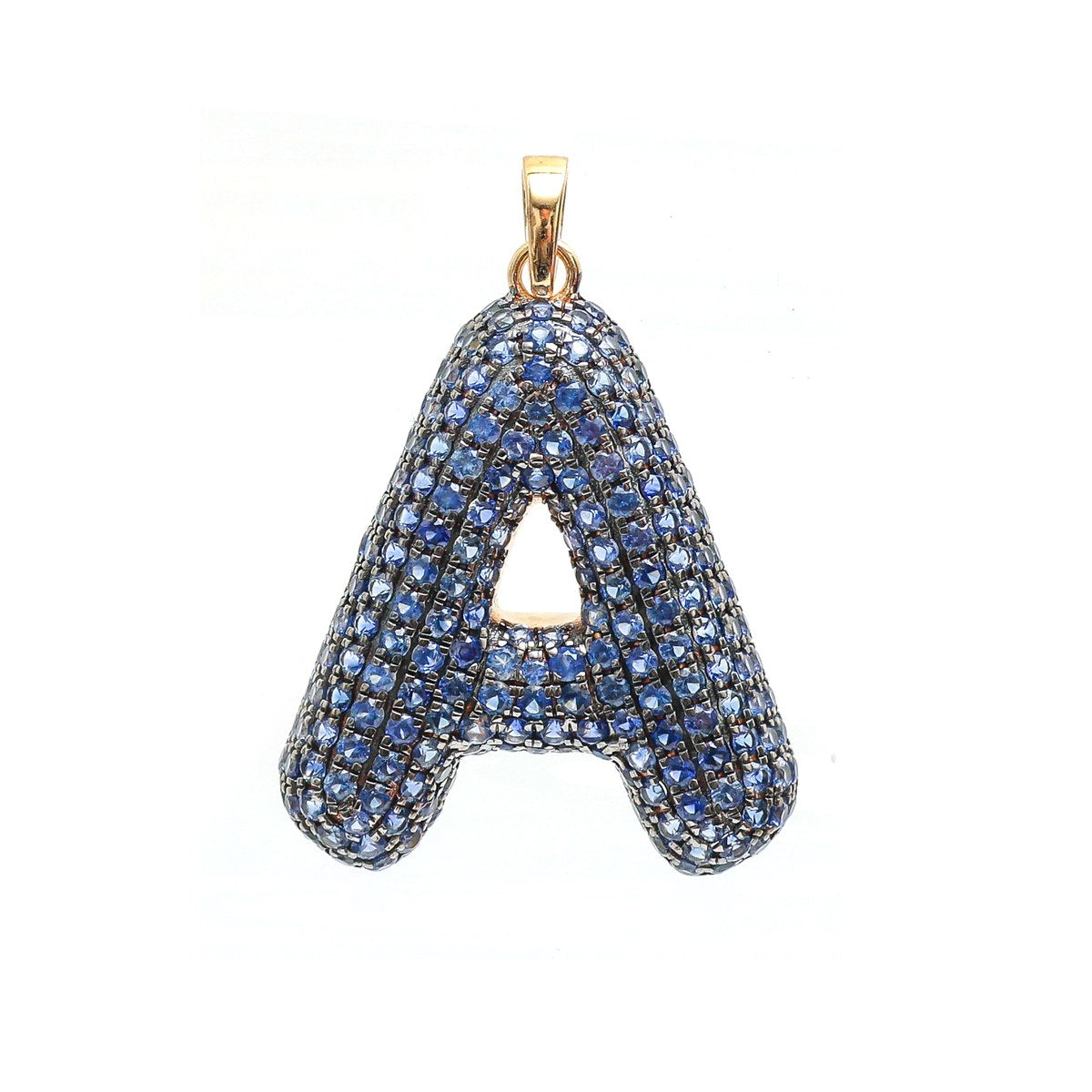 "Blue Sapphire 14K (18K Custom) Yellow Gold Letter “A” Pendant Necklace "