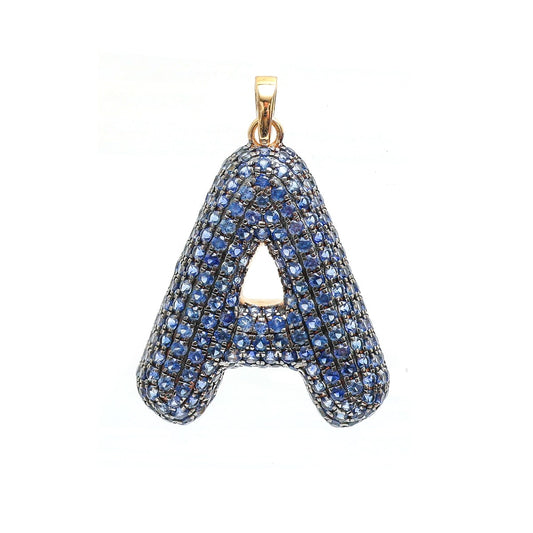 Blue Sapphire 14K (18K Custom) Yellow Gold Letter “A” Pendant Necklace