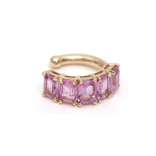 Pink Sapphire Ear Cuff in 14K (18k Custom) Yellow Gold