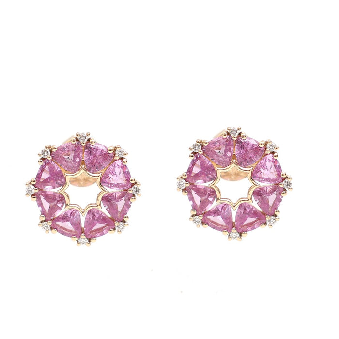Pink Sapphire Blossom 14K (18k Custom) Yellow Gold Stud Earrings