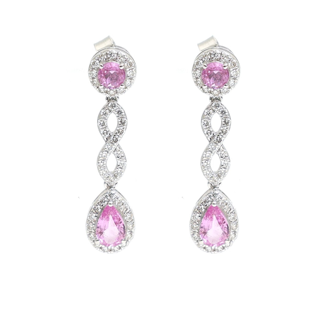 Pink Sapphire Cascade 18K Natural Diamond White Gold Drop Earrings
