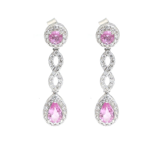Pink Sapphire Cascade 18K Natural Diamond White Gold Drop Earrings