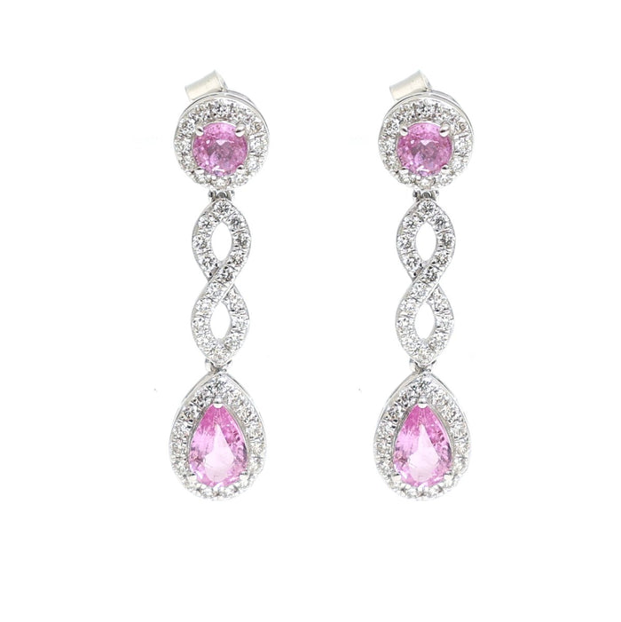 Pink Sapphire Cascade 18K Natural Diamond White Gold Drop Earrings