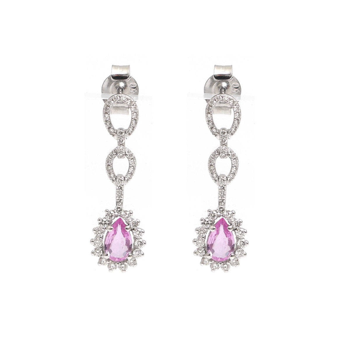 Pink Sapphire Celestial Halo 18K Natural Diamond White Gold Drop Earrings
