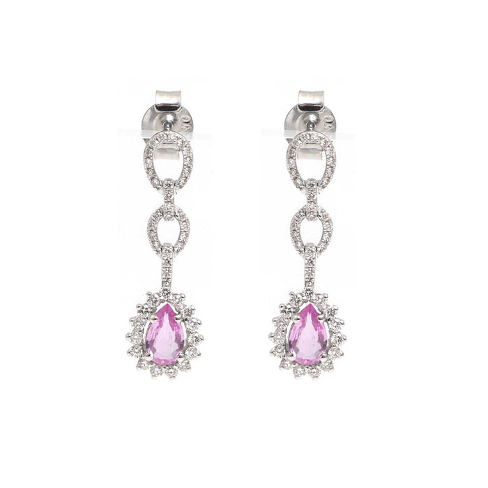 Pink Sapphire Celestial Halo 18K Natural Diamond White Gold Drop Earrings