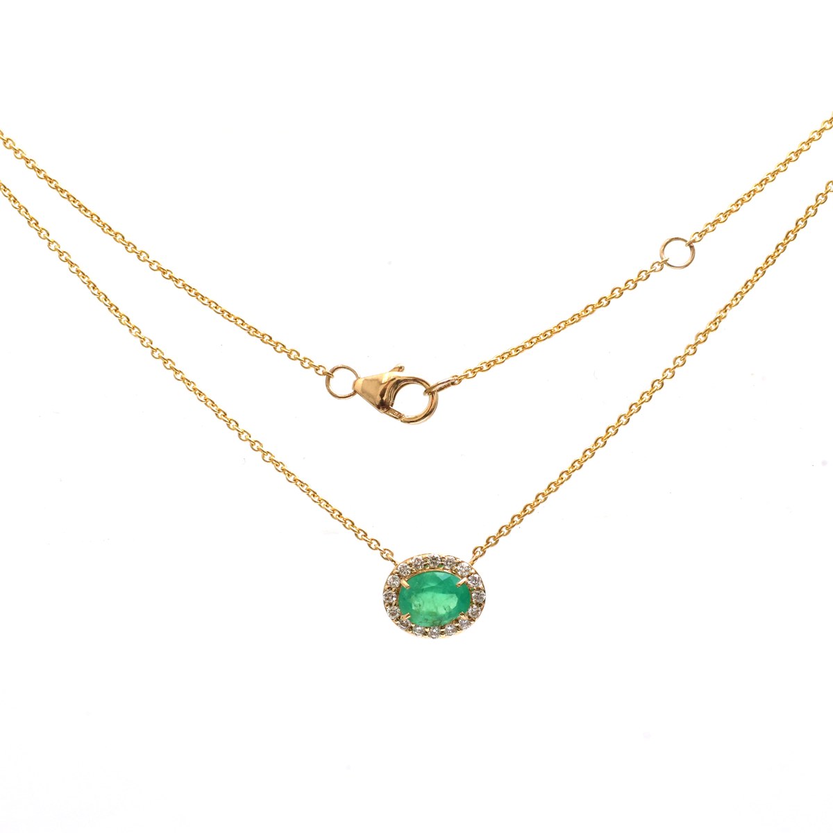 Luxury Colombian Emerald & Diamond 18K Yellow Gold Halo Necklace
