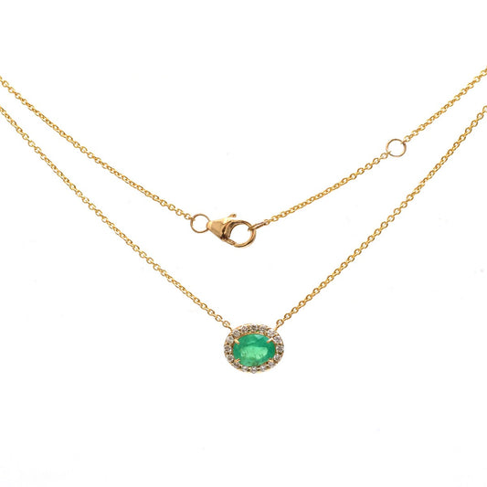 Luxury Colombian Emerald & Diamond 18K Yellow Gold Halo Necklace