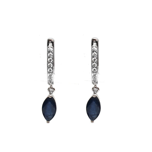 Marquise Blue 18K  Sapphire & Natural Diamond Drop Earrings White Gold