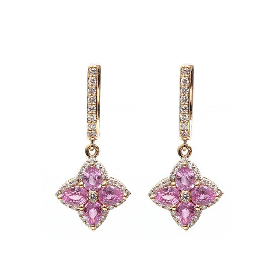 Pink Sapphire Blossom 18K Yellow Gold Drop Earrings