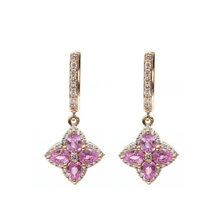 Pink Sapphire Blossom 18K Yellow Gold Drop Earrings