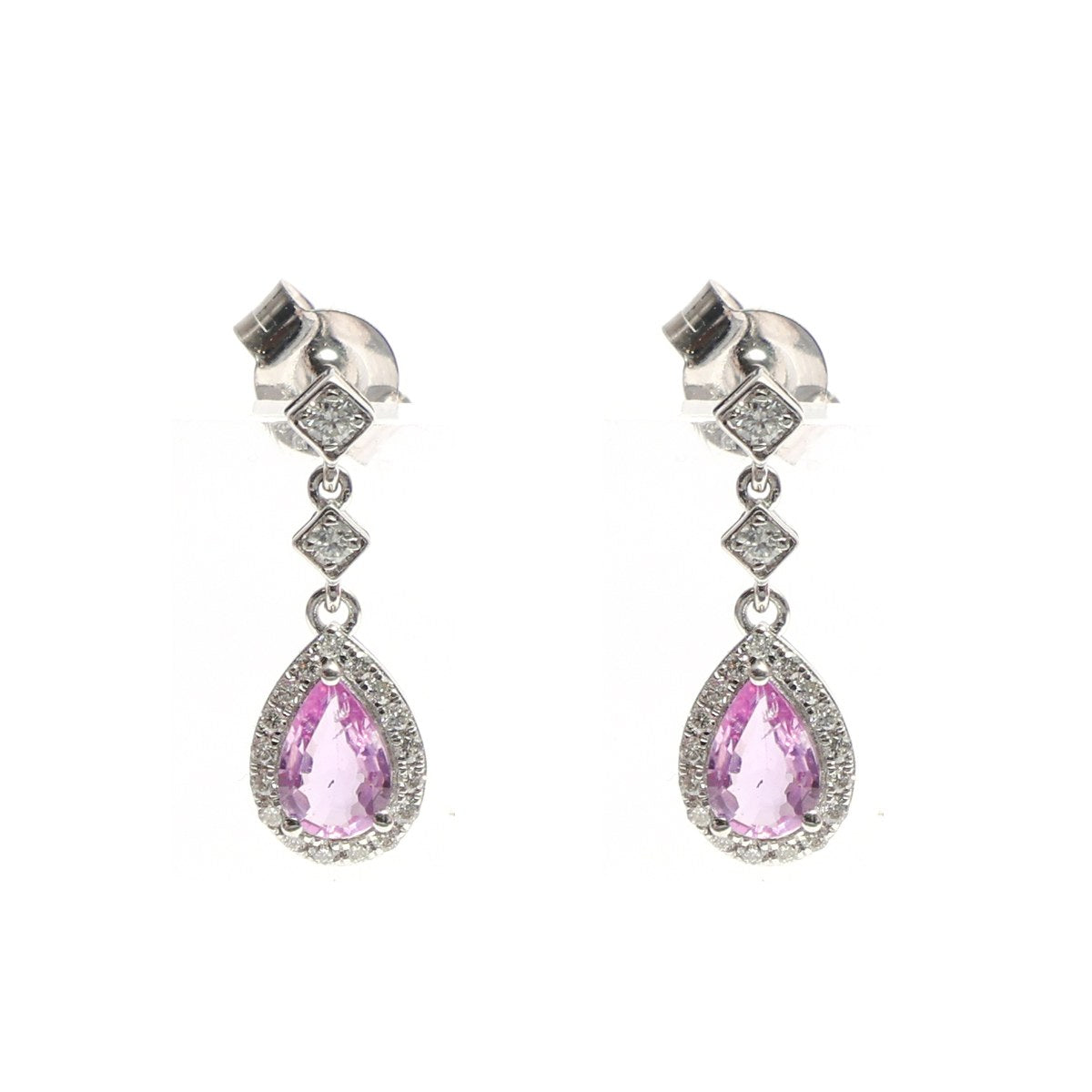 Pink Sapphire Aurora Halo 18K Natural Diamond White Gold Drop Earrings