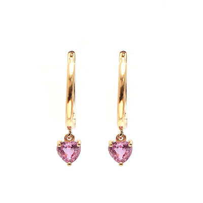 Pink Sapphire Sweetheart 18K Yellow Gold Drop Earrings