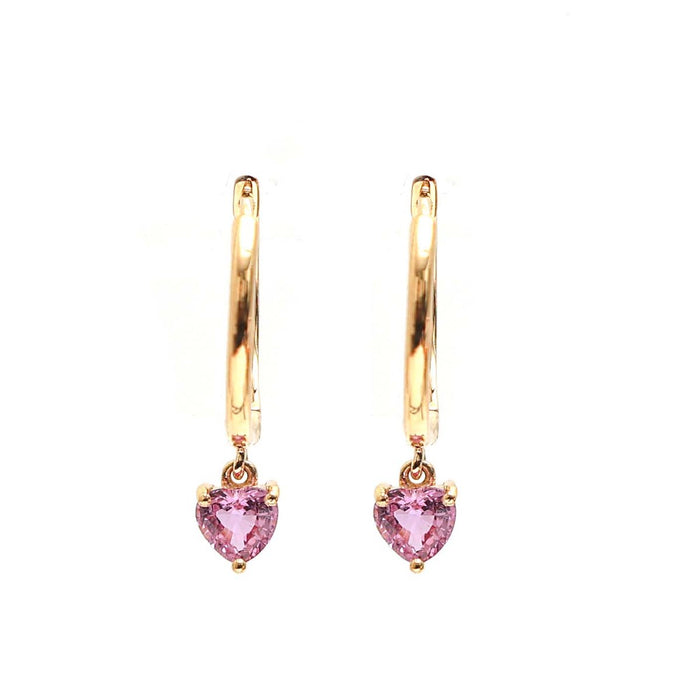 Pink Sapphire Sweetheart 18K Yellow Gold Drop Earrings