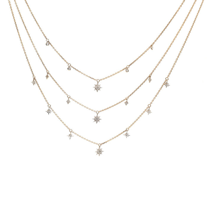 Celestial Diamond Layered 18K Yellow Gold Necklace