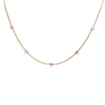 Luxury Pink Sapphire & Diamond 18K Yellow Gold Station Necklace