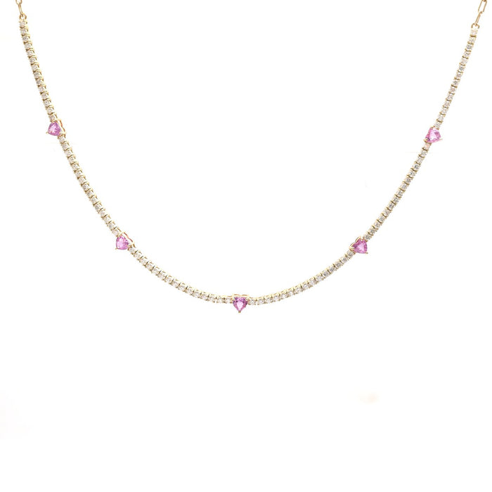 Luxury Pink Sapphire & Diamond 18K Yellow Gold Station Necklace