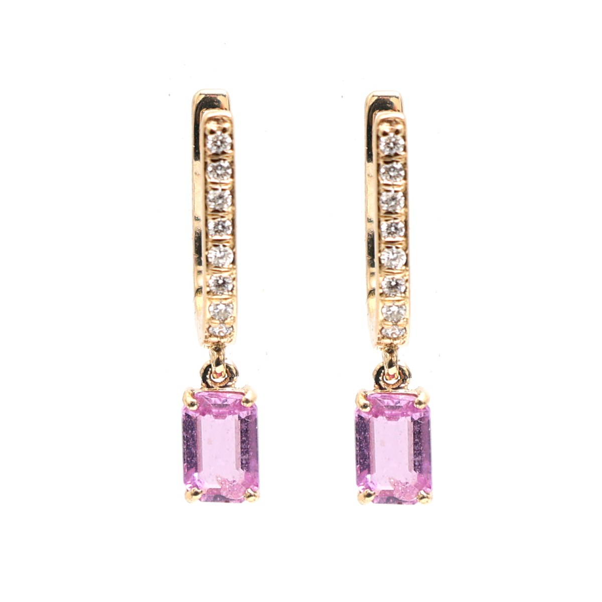 Pink Sapphire 18K Natural Diamond Yellow Gold Drop Earrings