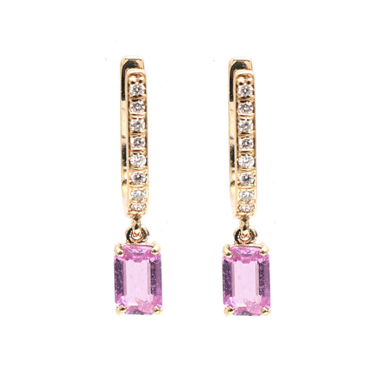 Pink Sapphire 18K Natural Diamond Yellow Gold Drop Earrings