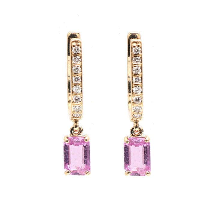 Pink Sapphire 18K Natural Diamond Yellow Gold Drop Earrings