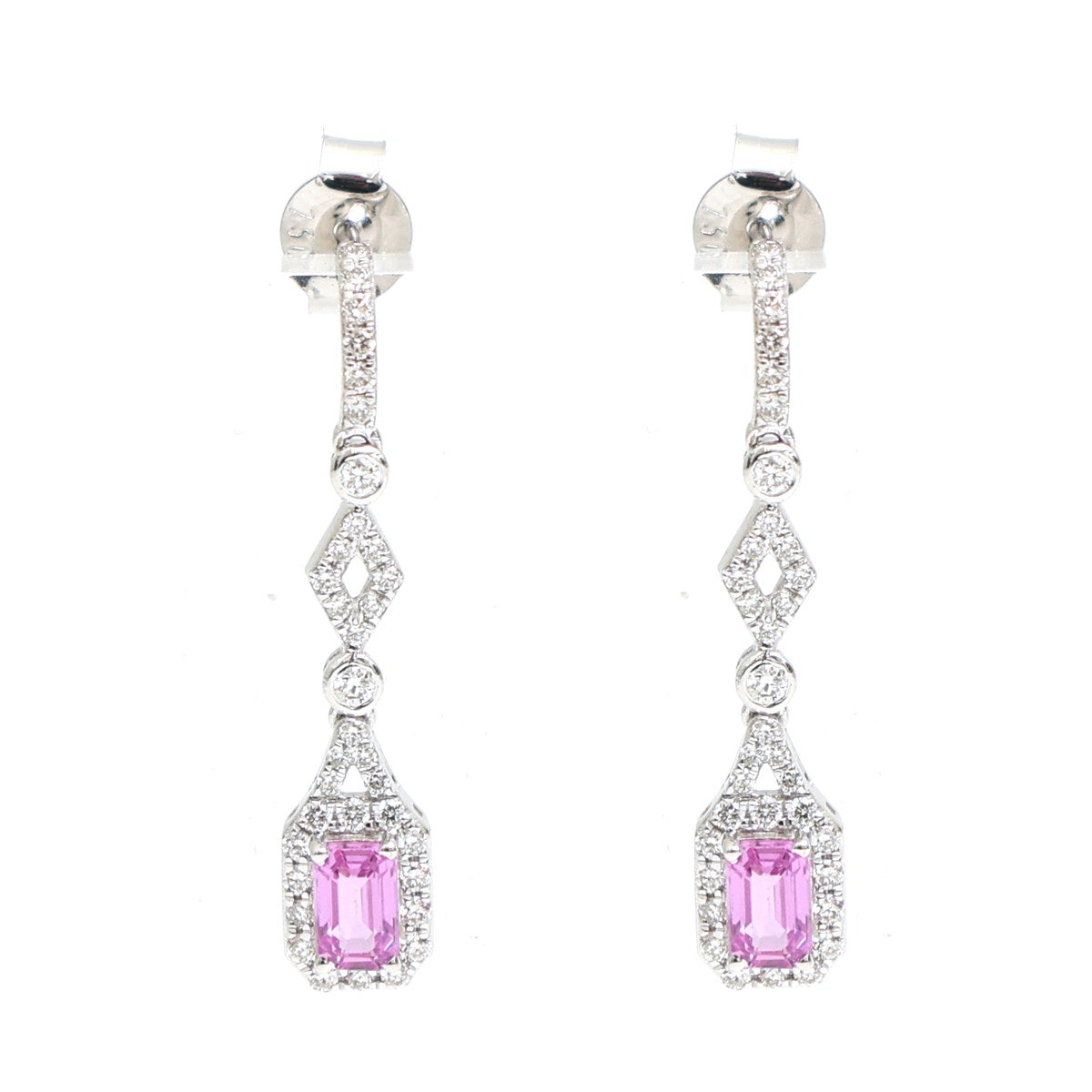 Rosé Halo 18K Pink Sapphire & Natural Diamond White Gold Drop Earrings