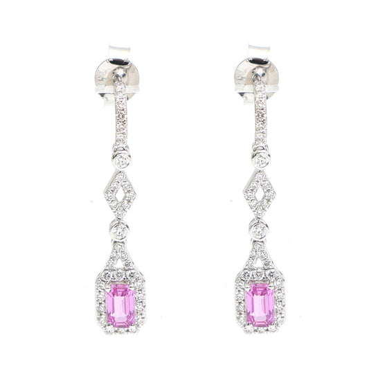 Rosé Halo 18K Pink Sapphire & Natural Diamond White Gold Drop Earrings