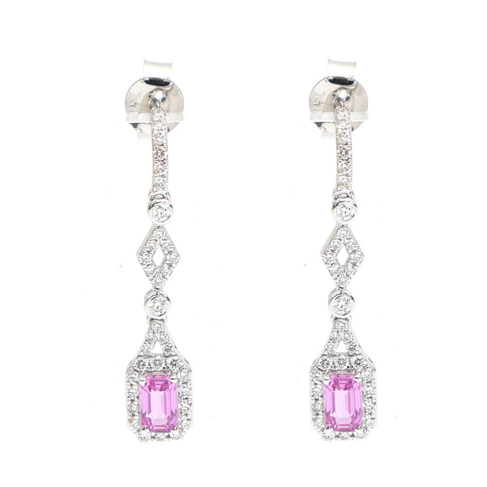 Rosé Halo 18K Pink Sapphire & Natural Diamond White Gold Drop Earrings