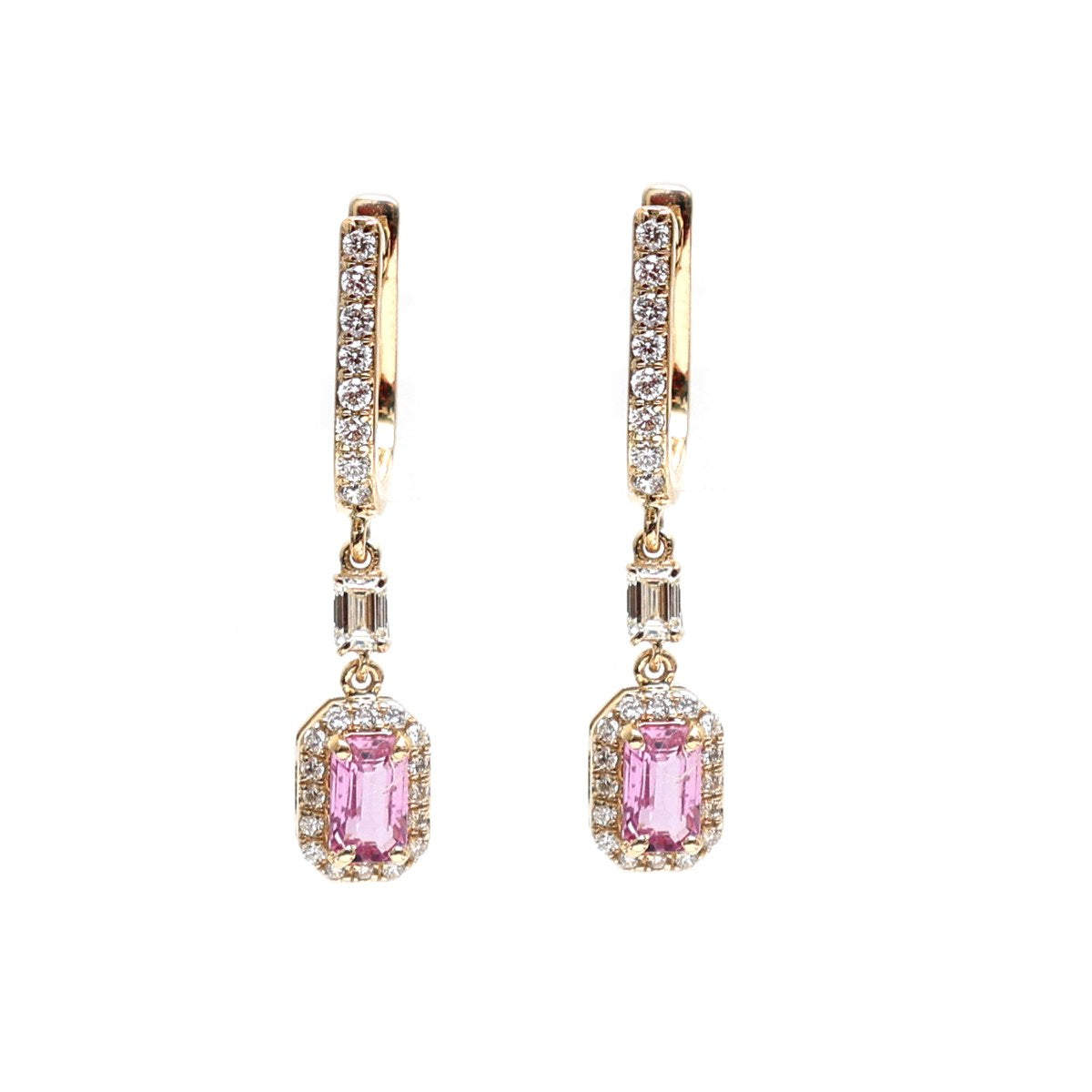 Pink Sapphire 18K Fancy Yellow Diamond Natural Diamond Yellow Gold Drop Earrings