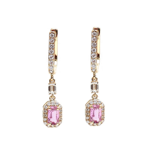 Pink Sapphire 18K Fancy Yellow Diamond Natural Diamond Yellow Gold Drop Earrings