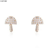 Mushroom Pave Diamond Stud Earrings in 14K Yellow Gold