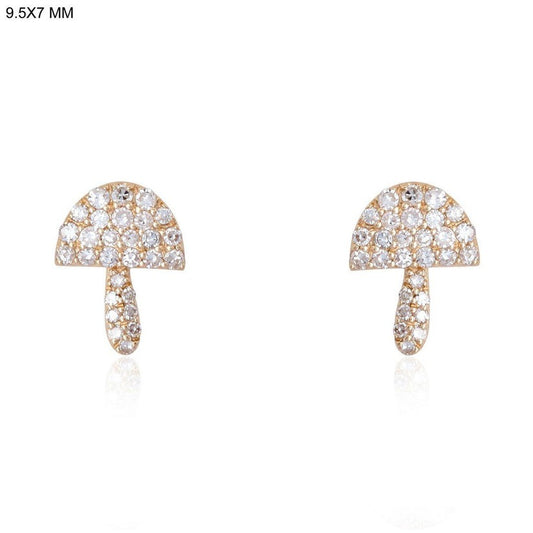 Mushroom Pave Diamond Stud Earrings in 14K Yellow Gold