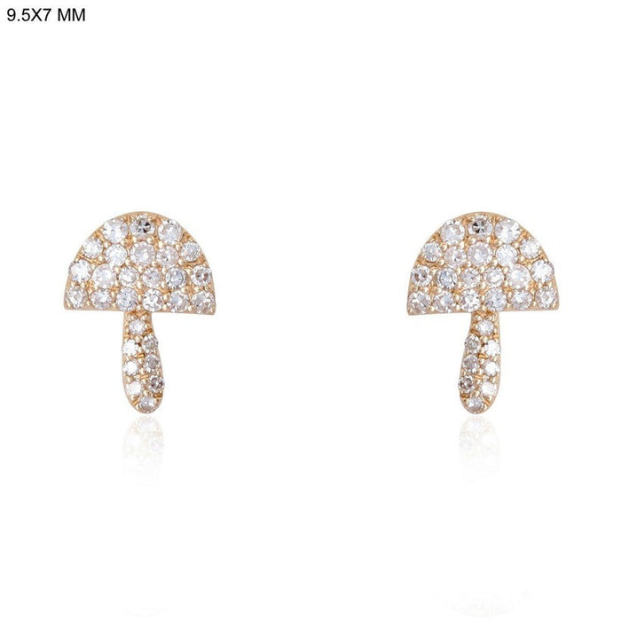 Mushroom Pave Diamond Stud Earrings in 14K Yellow Gold
