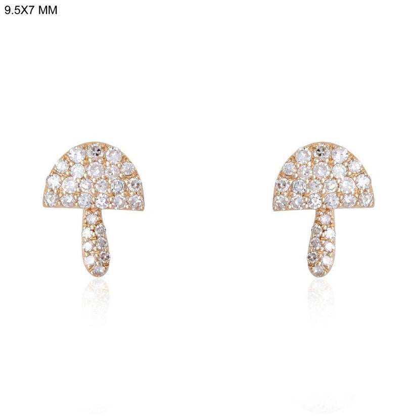 Mushroom Pave Diamond Stud Earrings in 14K Yellow Gold